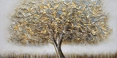 Чудесен декор - Екстра големо злато цветни дабови дабови 3Д рачно насликани уметнички дела платно масло за сликање wallидна уметност