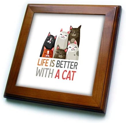 3дроза Смешни Мачки-Животот Е Подобар со мачка. Подарок за мачка, Љубители на миленичиња-Врамени Плочки
