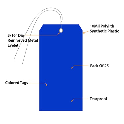 SmartSign Blank Blue Tag со жица | 6,25 x 3,125 Големина 8 Полипропилен доказ за солза, пакет од 25