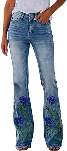 панталони Со Долниот Дел На Ѕвончето За жени Фармерки Со Висок Струк Долги Печатени Секојдневни Лабави Панталони Одблесок Обични
