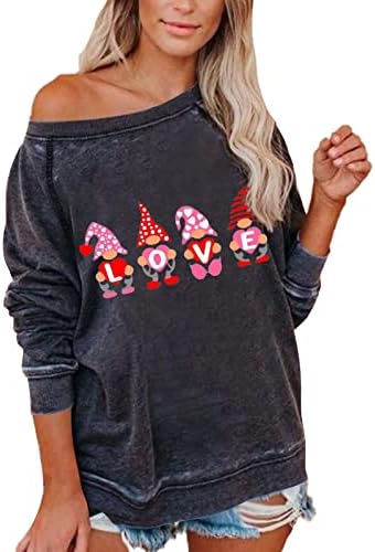 JJHAEVDY WONTER LOKE Heart Sweatshirt Love Heart Heart Letter Print Sweatshirt Graphic Pullovers Valentine врвови облека