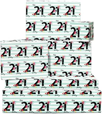 ЦЕНТРАЛНА 23 Цветна Хартија За Завиткување-6 Листови Ленти Обвивка За Подароци И Ознаки - 21 - ви Роденден Хартија За Завиткување