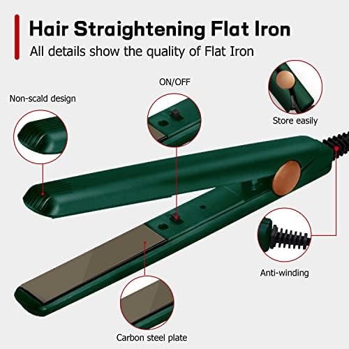 2 во 1 професионална коса рамна железо за исправени кадрици, мини железо за испраќање со јаглероден челик за патување за патување, преносен