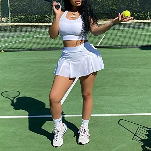 Обични спортови на жени со 2 парчиња облека со здолништа поставуваат атлетски скерти за резервоар за тениски тениски фустан за вежбање активна