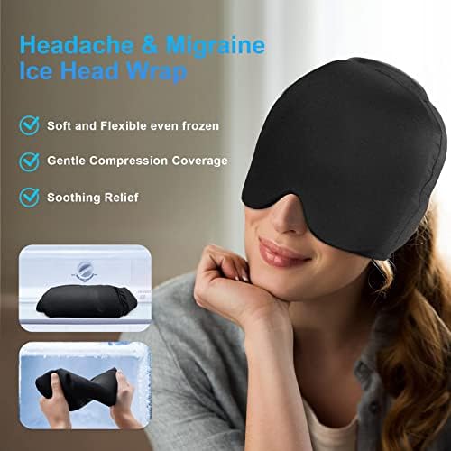 Мигрена ледена глава за завиткување со врвна покриеност Ослободување на главоболка за капа за кранијална мигрена за напнатост,