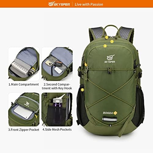 Skysper Мал пешачки пакет, 20L лесни ранец за патувања на дневни пакувања со пакет со лента за половината за жени мажи