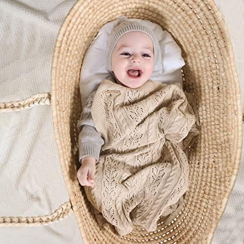 Криб Криб ќебе со плетено бебешки ќебе за лежиште, безбедносно ќебе, мек памук плетен пол неутрален бебешки ќебиња за бебиња за новороденчиња