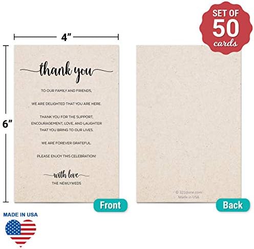 321Дон Ви благодариме на плакарите за свадбата големи 4 x 6 табели за поставување картички Рустикален - изработен во САД - Минималистичка скрипта Крафт Тан
