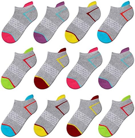 Комфокс 12 Пара Девојки Чорапи Глуждот Атлетски Чорапи Памучни Спортски Чорапи Со Амортизиран Ѓон За Големи Мали Деца