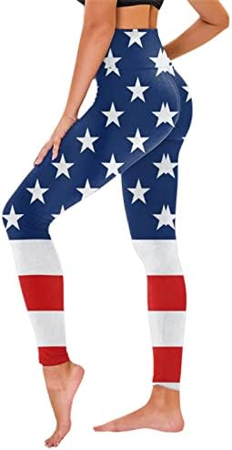 Хеланки со високи половини за женски американско знаме што не се гледаат низ јога панталони 4-ти јули салата фитнес девојка спорт