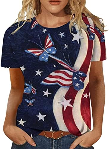 Американска кошула со знаме жени патриотски starsвезди ленти маица 4 -ти јули врвни жени обични графички печати кратки ракави мета