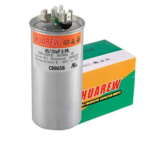 Huarew 45+10 UF ± 6% 45/10 MFD 370/440 VAC CBB65 Двојна патека за почеток на кондензаторот директно ладно или топлинска пумпа за
