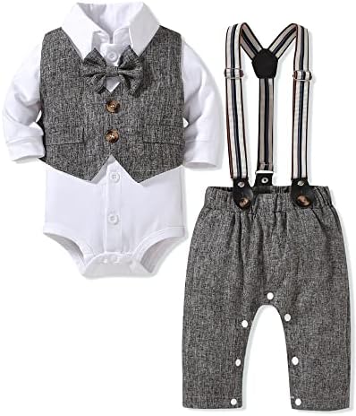 Aalizzwell Baby Boys Gentleman Outfit 3 Piection Formal Suit поставен со Snaps