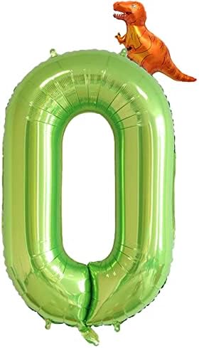 40 инчи зелен број 0 & мини диносаурус балон за момчиња украси за роденденски забави, роденденски забави за диносаурус, џунгла зелена тема роденденски