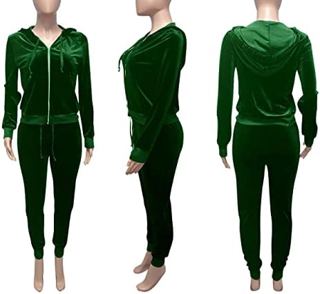 Yanенфоам женски тренерки постави 2 парчиња кадифени долги ракави патент на врвот тенок џемпер и џогерски панталони облеки со џебови