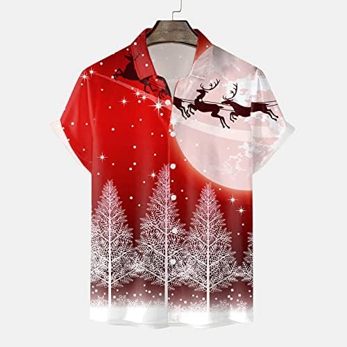 Мажи се обични кратки ракави есенски зимски Божиќ 3Д печатени кошули модни врвни кошули со блузи компресија носат