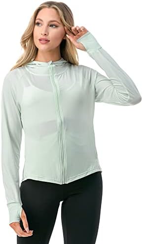PetaLroz Women's upf 50+ Sun Заштита на дуксе јакна Комплетна патент со долга ракав УВ кошула со дупки со палецот, пешачење на отворено