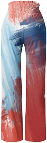 4 јули Панталони За Жени Летни Палацо Панталони Со Широки Нозе Долни Печатени Знамиња На САД Џебови За Боја На Вратоврска Со Висок Струк Панталони