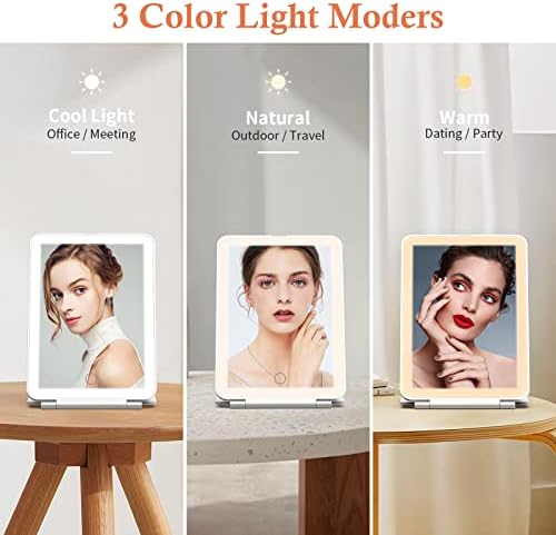 Огледало за шминка Matekxy со 72 LED светла преносно патување огледало со 3 бои светлосни режими козметичко огледало за убавина, USB -полнење
