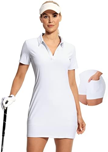 Hiverlay жени голф поло фустан со шорцеви и џебови кратки ракави v вратот јака тениски фустан дами атлетски фустани