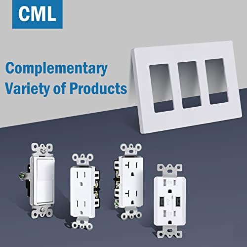 CML мат бело 3-бангарски декоратор без завртки wallидни плочи, 4 пакувања за безбедно светло за прекинувач за светло, стандардна големина 4,68 ”x 6,54”, отпорни на гребење и