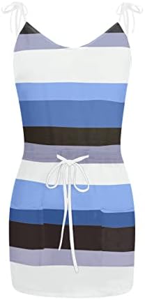 Icodod фустан женски 2023 летен плажа летен плажа Обичен печатен резервоар за вратот на вратот БОХО плус фустани за големина за жени со џеб