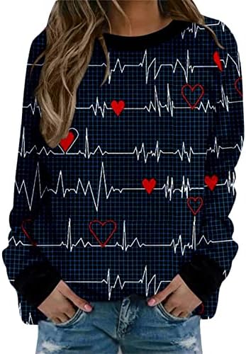Дуксери За Денот на вљубените За Жени Слатки Љубовни Врвови Со Долги Ракави Секојдневна Блуза Пуловер Графички Маици