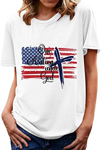 4-ти јули патриотска маица Американско знаме за печатење на знамето на врвовите на вратот со кратки ракави со кратки ракави лабави