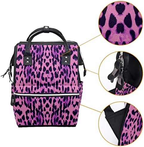 Виолетова Розова Црна Леопардска Шема Торба За Пелени Ранец Торби За Менување Пелени За Бебиња Мултифункционална Торба За Патување Со Голем
