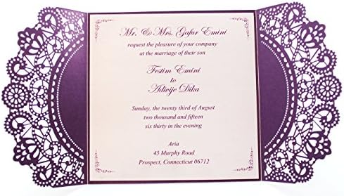 Виолетова Свадба Покана Картички Со Бела Лента Лак
