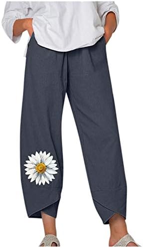 XXBR Summerенски летни панталони Капри, обичен бохо јога тренинг фитнес исечена панталона лабава памучна постелнина палацо пижама