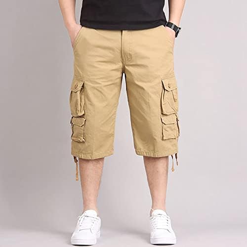 Карго шорцеви за мажи, модни машки обични солидни џебови со цврста боја на отворено