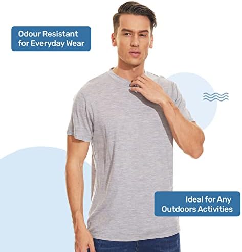 Мериновитација маица за мерино волна со кратки ракави атлетски мета за прицврстување на основниот слој
