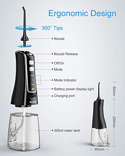 Вода Flosser за заби, 2021 година Професионална вода Флоссер, преносен забен орален наводнувач, 3 режими IPX7 водоотпорен, USB наполнет за 30-дневна употреба, чистач за заби за