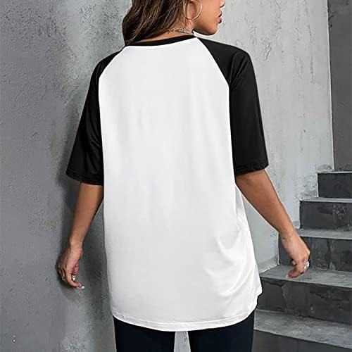 Womenените Раглан кошула летни обични маици со кратки ракави со кратки ракави, екипаж на вратот, лабава вклопена маичка за тинејџери од