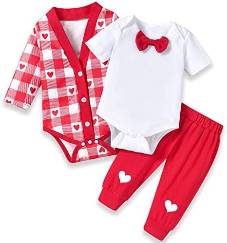 Fioukiay новороденче бебе момче на Денот на вineубените облеки 3 парчиња инфент момчиња тирм loveубов со срцева облека сет