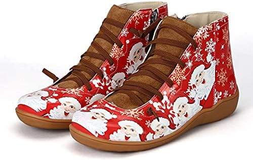 Shije Women'sенски ретро глужд чизми тркалезни чевли со чипка со високи врвни чевли рамни кратки чизми на глуждот зимски чизми за глуждот за