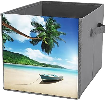Сејшели Плажа Со Палми Сценографијата Склопувачки Ткаенини За Складирање Корпи Организатор Преклоплива Кутија Со Рачки