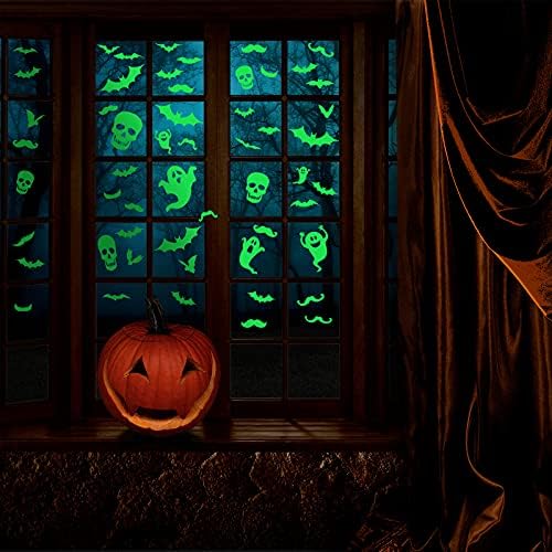 60 Парчиња Ноќта На Вештерките Сјај Во Темниот Прозорец Налепници Ноќта На Вештерките Прозрачни Налепници Дух Скелет Лилјак Прозорец