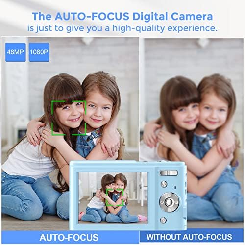 Дигитална камера, Ruahetil Autofocus FHD 1080p 48MP Детска камера со 32 GB мемориска картичка, 2 режими за полнење 16x Компактен фотоапаратен