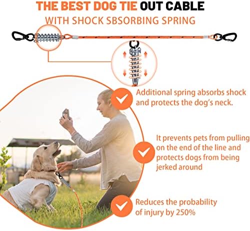 Хаијуан куче извалка кабел 10/15/20/30ft кучиња трчаат кабел портокал/сив кабел за вратоврска за кучиња со рефлектираат лесен кабел за