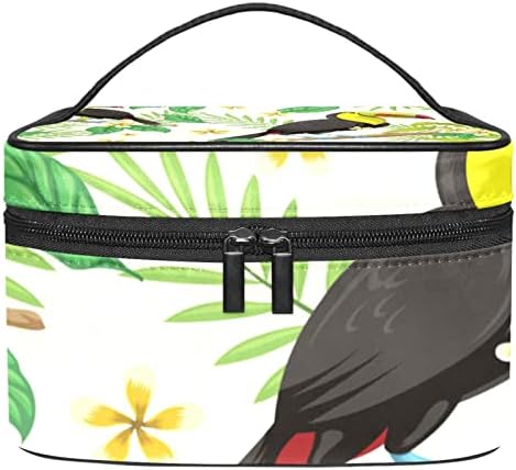 Тропски Лисја Птици Патување Шминка Торба Козметичка Торба Сочинуваат Организатор Случај Со Рачка За Жени Девојка