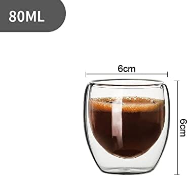 IFQHDD 80ML Стаклена Чаша Со Двоен Ѕид Проѕирна Рачно Изработена Чаша За Пијалоци За Чај Мини Шолја За Виски Еспресо Шолја За Кафе