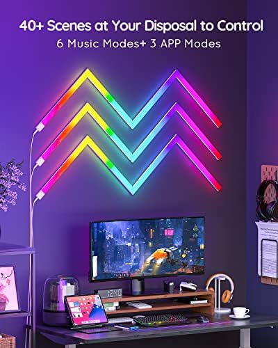 Azoula Smart LED Wall Lights RGB+IC 3d Светлосни Шипки Со Music Sync Multicolor Модуларно Осветлување, Компатибилно Со Alexa, Google