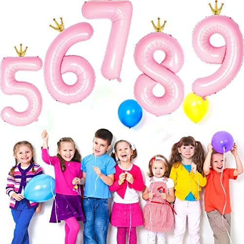 Гифлон Број 6 Балон Со Круна, голем број балони 40 инчи, 6-Ти Роденден Украси Материјали 6 Годишниот Роденден Знак Декор, Розова