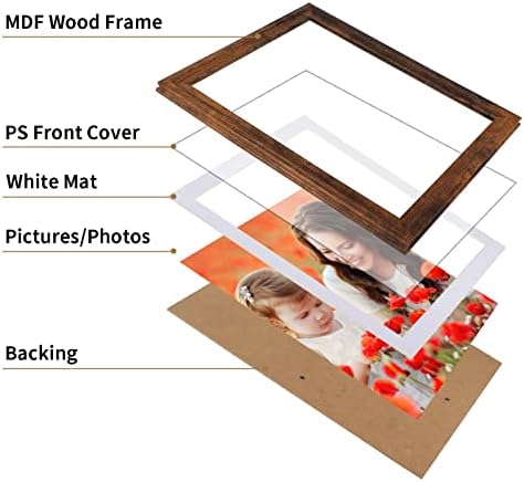 Qutrey 8x10 сет на рамка за слики од 5, рустикална кафеава рамка за фотографии за слика 8x10 со МАТ или 9x11 без мат за wallид или таблета