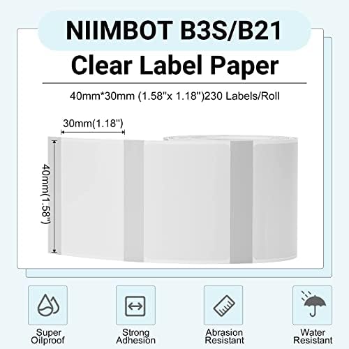 Производител на етикети Лента Чиста Етикета Хартија За Печатење Компатибилна ЗА NIIMBOT B3S B21, Термичка Налепница хартија 1.57 x 1.18 Водоотпорна Етикетирање Лента Замена 2