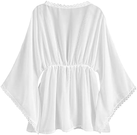 Maseенски блузи мода 2023 година обична цврста боја V-врат за влечење на сончање плажа лабава блуза врвни блузи