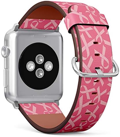 Компатибилен со Apple Watch Series 5, 4, 3, 2, 1 кожен рачен нараквици за замена на нараквици + адаптери - панделки за карцином на дојка -