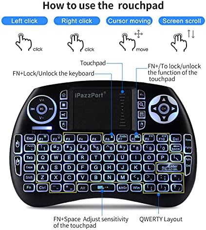 IpazzPort Mini Bluetooth тастатура со TouchPad, Mini Wireless тастатура со литит со 2,4G USB Dongle за Google/Android TV Box/Firestick/Laptop/PC